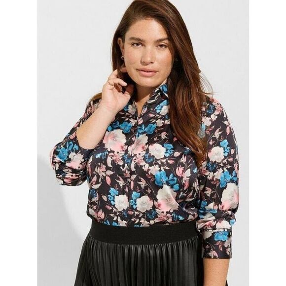 Torrid Madison Satin Button-Up Long Sleeve Shirt Multi Size 1X - Picture 2 of 9